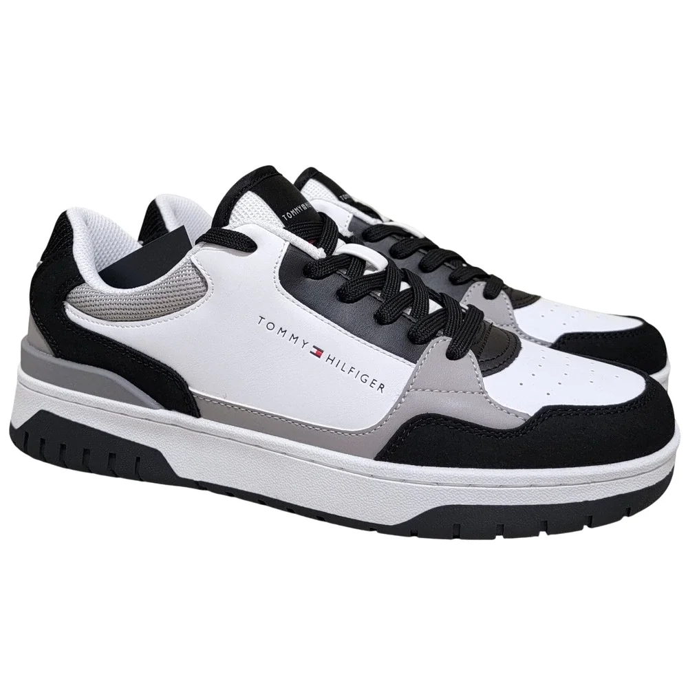 Tommy Hilfiger Men Novian Low Top Fashion Sneaker Size US 12M Black White Gray